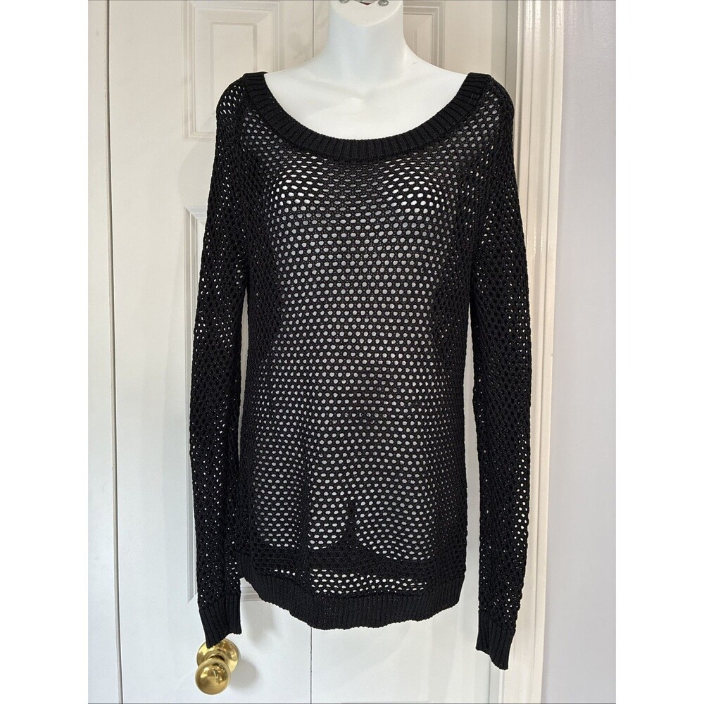 Y2K Le Lis Blank Black Metallic Open Mesh Tunic Women's Size Medium